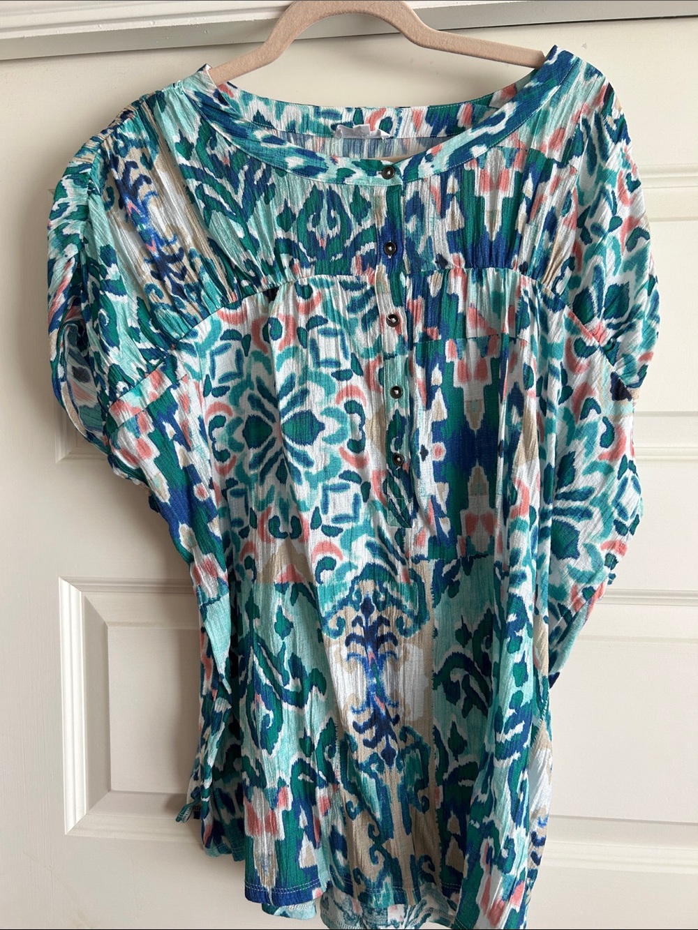 Westbound Teal Multi-Print Button-Front Tunic
